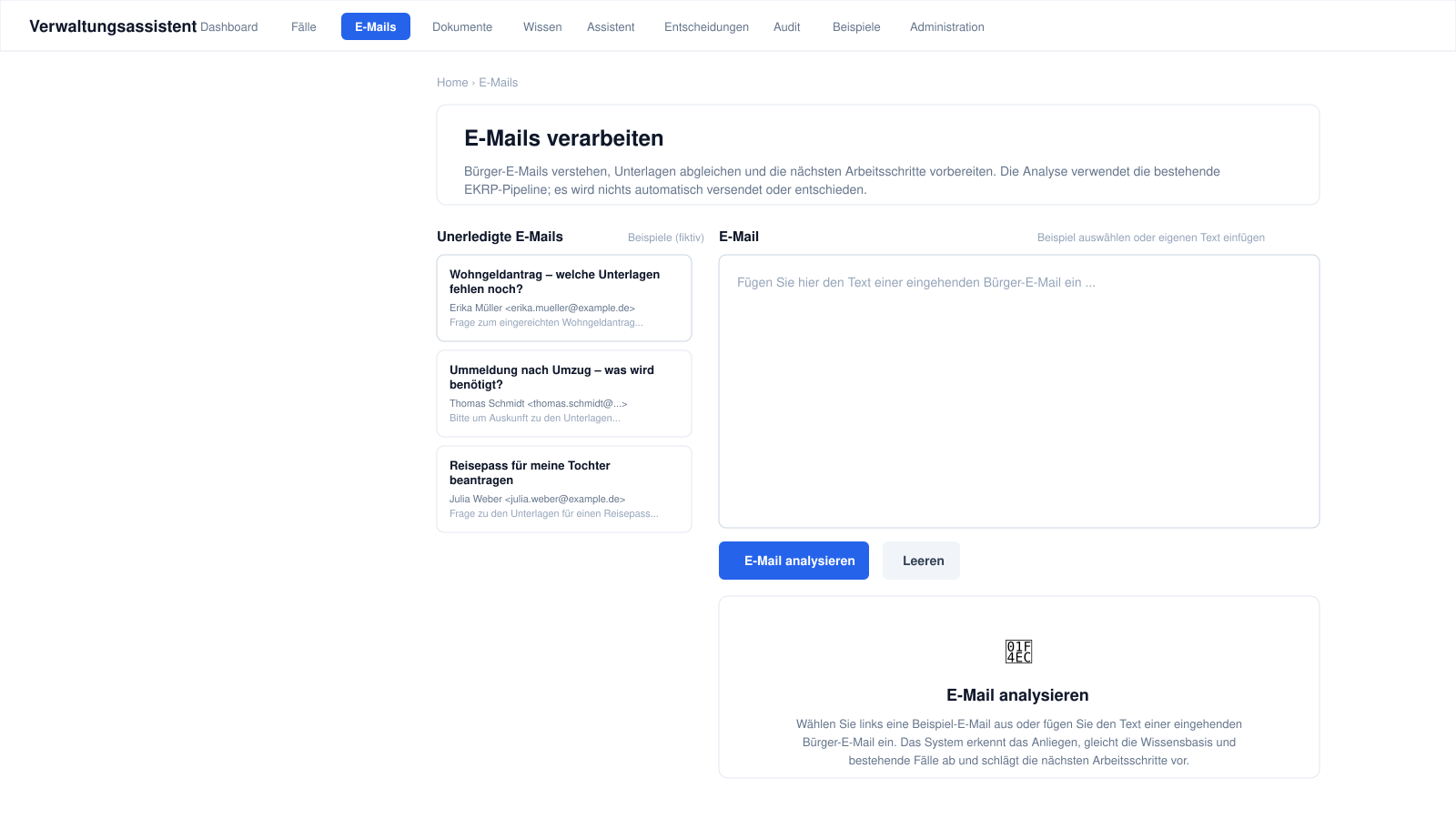 Citizen E-Mail Analysis Interface with document reconciliation